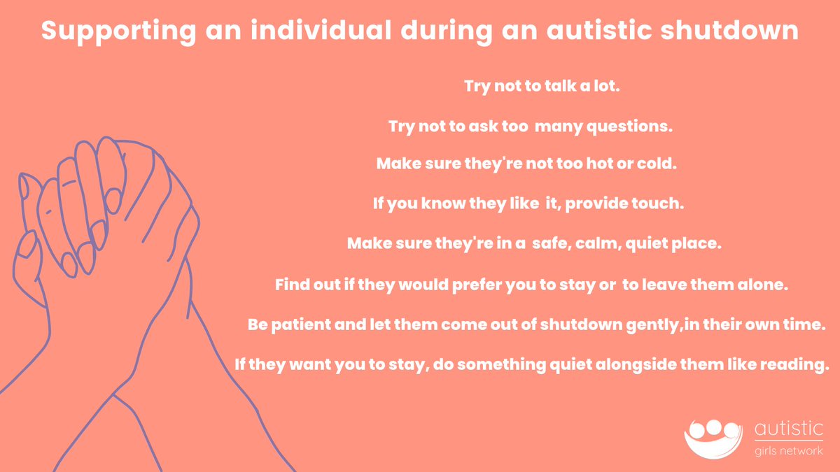 The support needed during shutdown will be specific to each individual but this list is a good place to start in helping those going through this experience. #AutisticShutdown #Autism