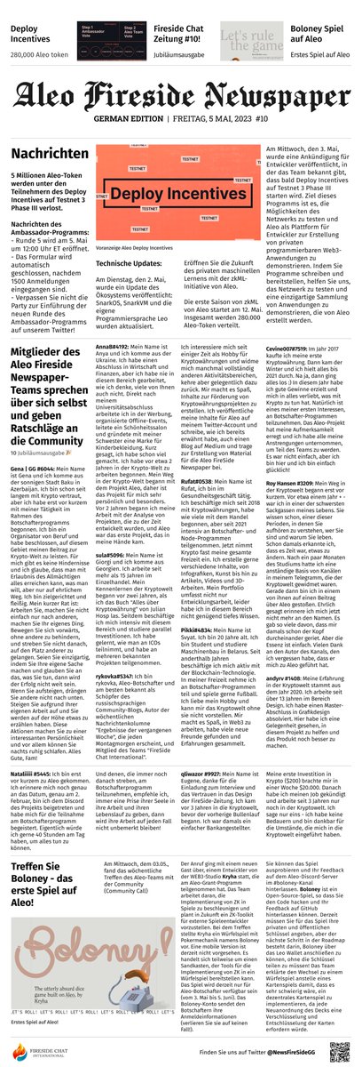 NewsFireSideGG's tweet photo. 10# issue of our newspaper, anniversary! 
The hottest news of our @AleoHQ project!
The German community has joined us!
Expanding the boundaries!🗞️
https://t.co/0JDaB3qpVj 🖊️
#AleoFireSideInternational 🌎
#Aleo💙 https://t.co/MJN9vjQins