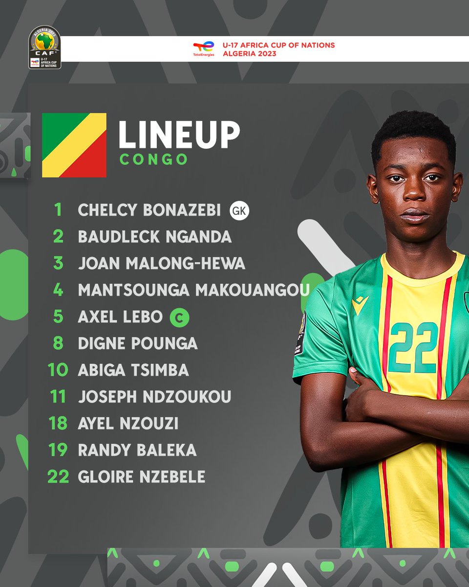 caf_online_FR's tweet photo. Congo 🆚 Algérie
Les équipes sont révélées. 📋
#TotalEnergiesAFCONU17 | #CGOALG https://t.co/mIN5Tc6mOv