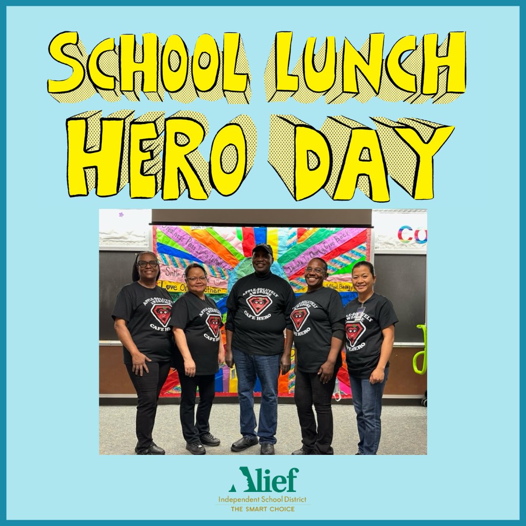 MahanayStars's tweet photo. May 5th is School Lunch Hero Day! Let's celebrate our amazing cafeteria staff who work tirelessly to provide nutritious meals, fueling every student for success! #LetsFly2223 @AliefISD @Alief_Nutrition https://t.co/lWNZf3RIpO