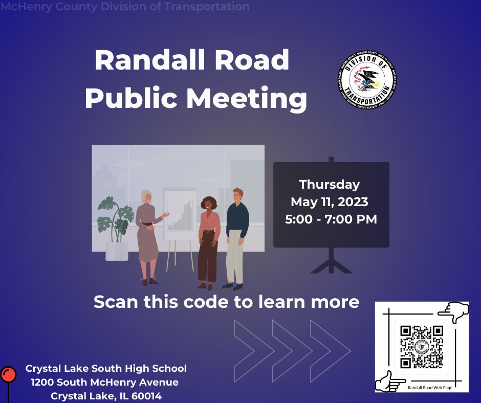<a href="/DOTMcHenry/">McHenry County DOT</a> is hosting a public meeting regarding the #RandallRoadNorthernSegmentProject on 5/11 from 5pm-7pm @ Crystal Lake South High School (1200 South McHenry Ave., Crystal Lake).

➡️ Learn more at bit.ly/3LEAEV5