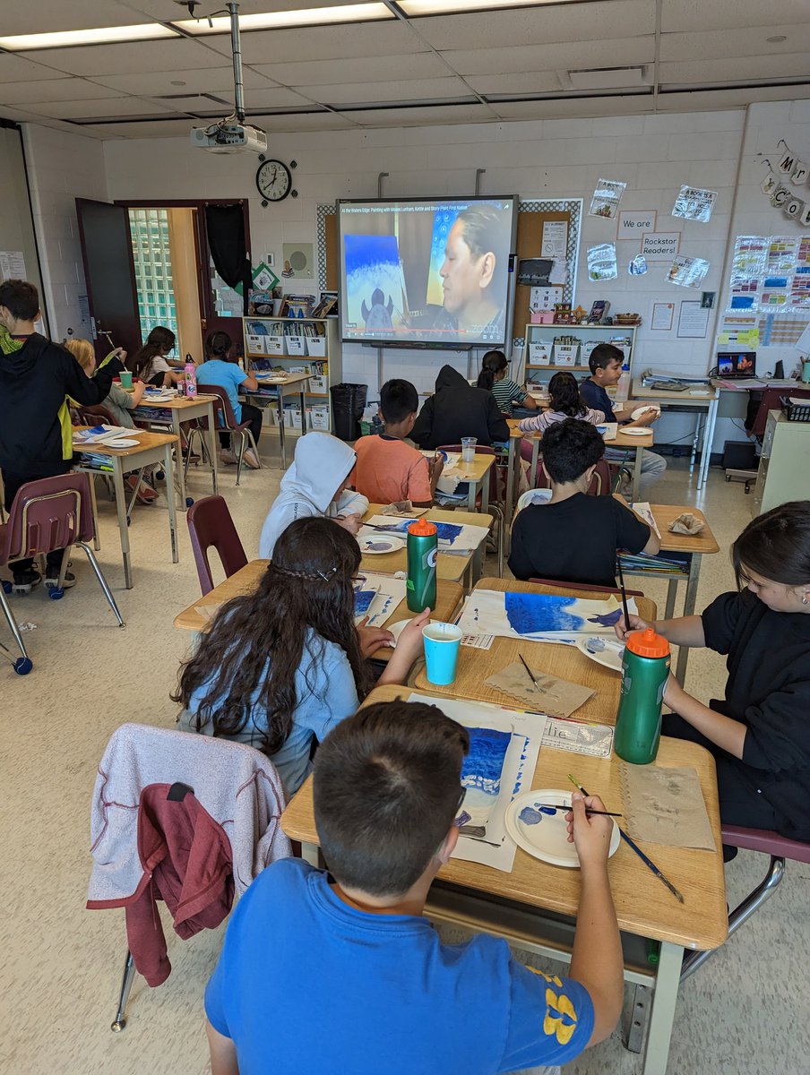 Ms_MarquisTVDSB's tweet photo. A big thank you to @MLunham for a brilliant lesson on #painting our own #turtleislands. These Gr4s loved expressing themselves and learning more about #indigenous culture. Miigwech! Thx @_Antony_Hunter_ for your extra hands! @AshleyOaksPS 🎨🎨 https://t.co/vouQKbsAo4