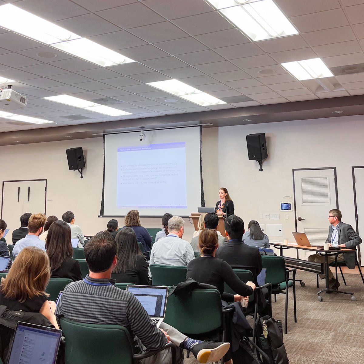 The first paper discussed during Session 6 of @The_PEIO was “The Authoritarian Trojan Horse Threatening Liberal International Organizations” by @AnnaMeyerrose (@ASU_SPGS) and Irfan Nooruddin (@Georgetown) #PEIO2023