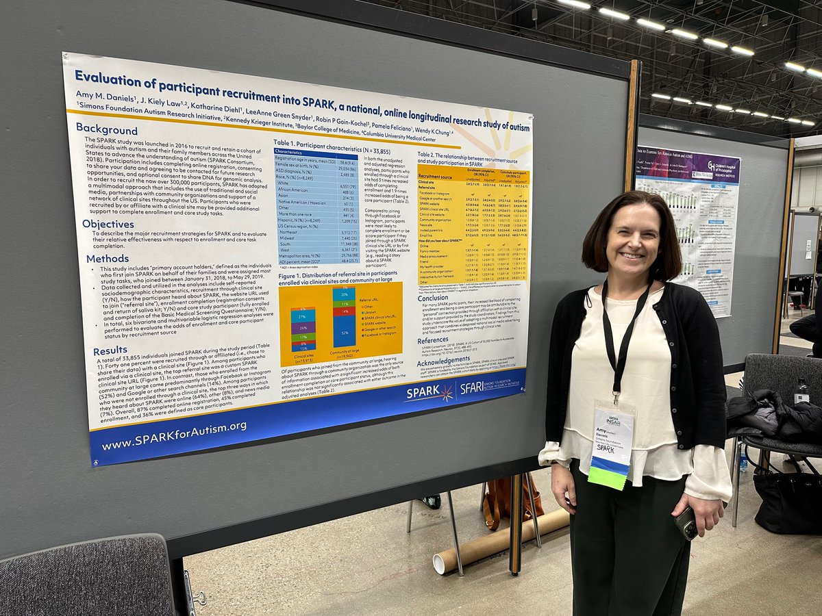 SPARKforAutism's tweet image. Our team continues to shine in Stockholm, Sweden for #INSAR2023! Check out rockstar Amy Daniels&apos; poster on &apos;Evaluation of participant recruitment into SPARK, a national, online longitudinal research study of autism&apos;!  #SPARKlers 👏✨