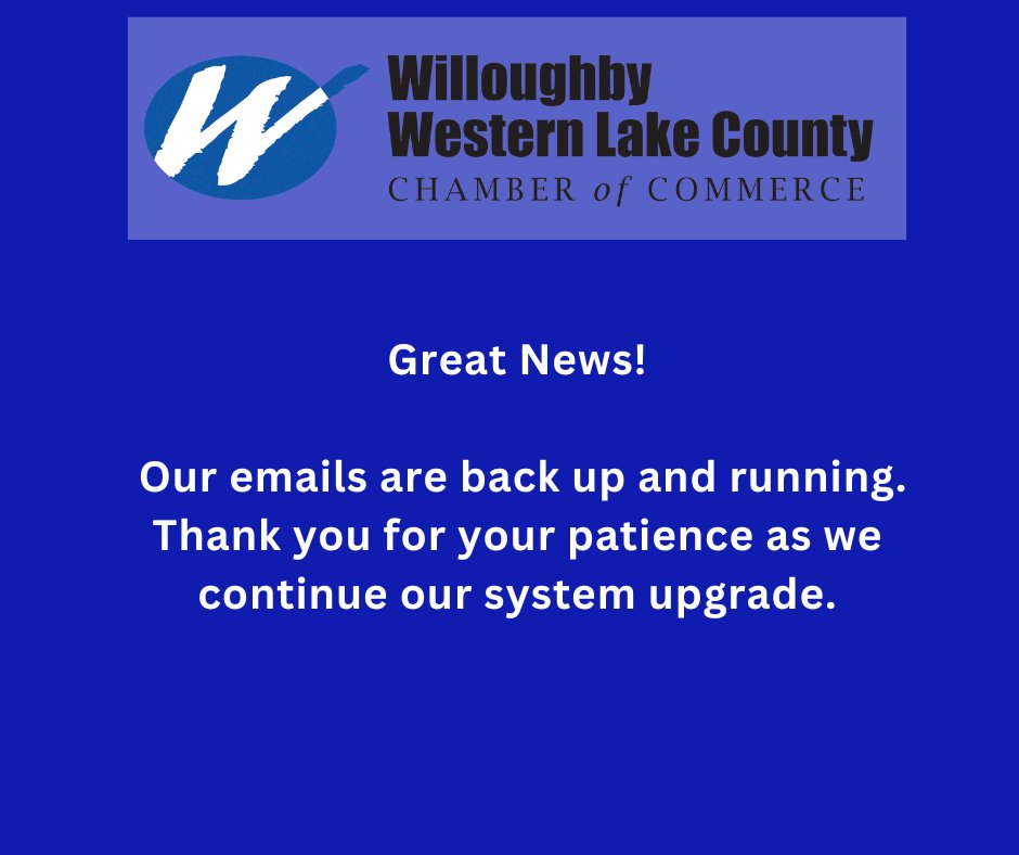Great News!
 
Our emails are back up and running. Thank you for your patience as we continue our system upgrade.