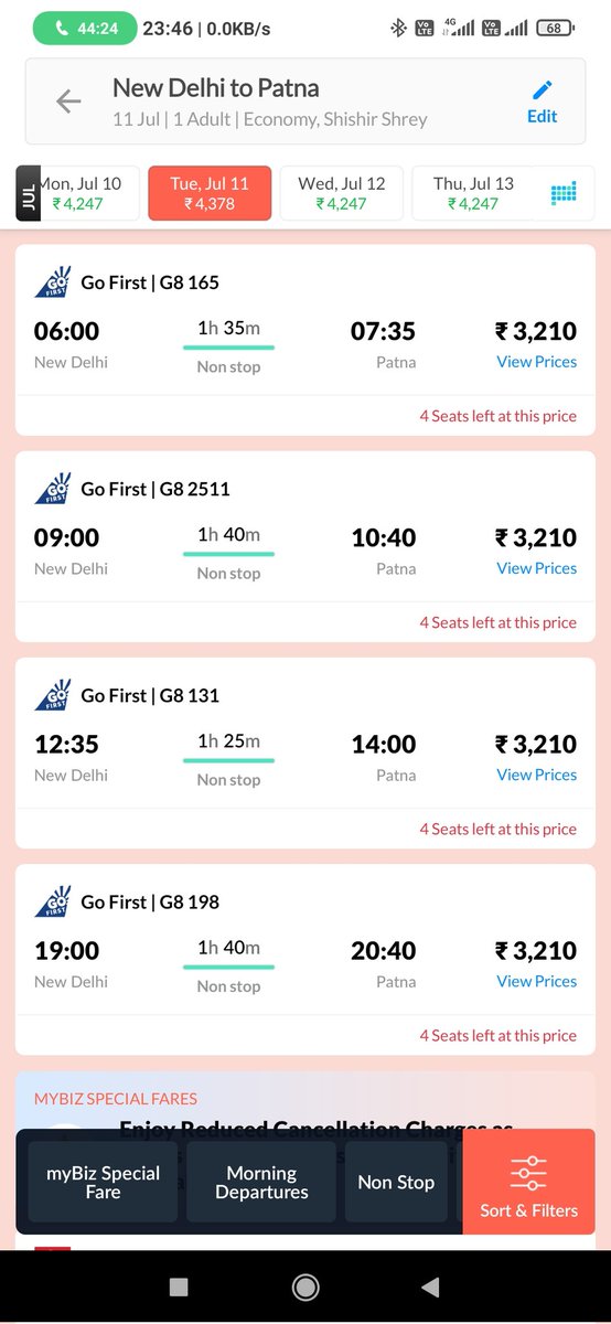 ShishirIndian3's tweet image. #GoFirstAirways  are you guys crazy or what? You guys have filled the bankruptcy and still showing flights for July 2023 Month. #myBiz atleast you guys should have remove #GoFirstAirways from your platform. At least don&apos;t play with passengers money as it doesn&apos;t grow on tree.