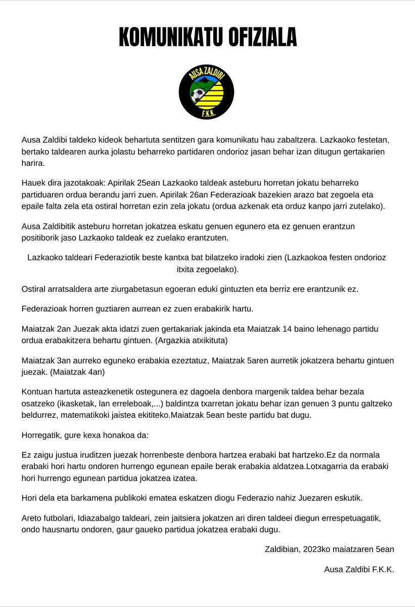 zaldibiAFT's tweet photo. KOMUNIKATU OFIZIALA https://t.co/DwJdoScC80