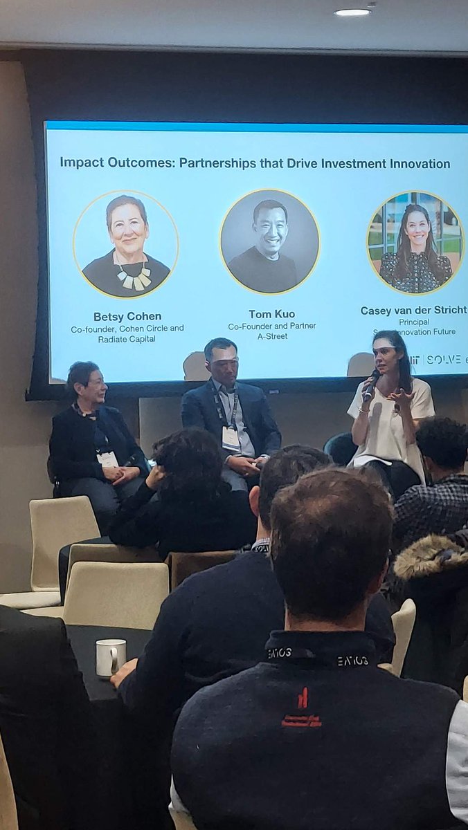 SolveMIT's tweet image. Learning about impactful ways to deploy funding with Betsy Cohen (@CohenCircle) and Tom Kuo (A-Street). Learn more about Solve&apos;s philanthropic investment vehicle: tinyurl.com/57de4jp4 #SolveAtMIT