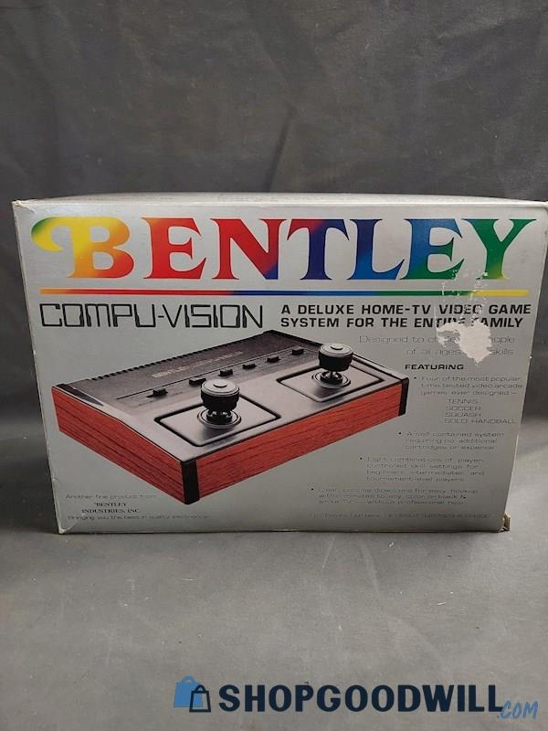 GoodwillGoblin's tweet photo. a Bentley Compu-Vision has appeared on shop goodwill. Released in 1983, this was one of, if not the very last dedicated pong-style consoles released. The box boasts a "self-contained system requiring no additional cartridges or expense" https://t.co/QYpLUOCFkA