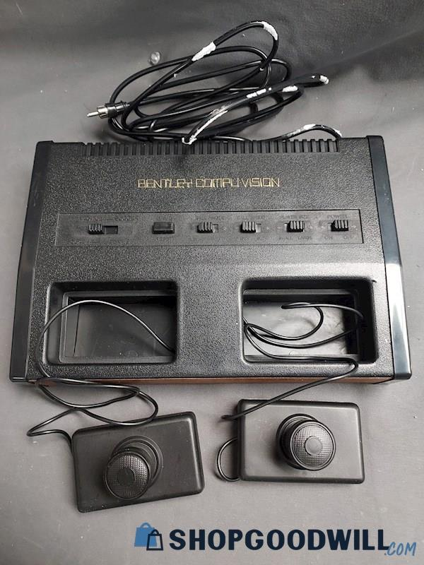 GoodwillGoblin's tweet photo. a Bentley Compu-Vision has appeared on shop goodwill. Released in 1983, this was one of, if not the very last dedicated pong-style consoles released. The box boasts a "self-contained system requiring no additional cartridges or expense" https://t.co/QYpLUOCFkA