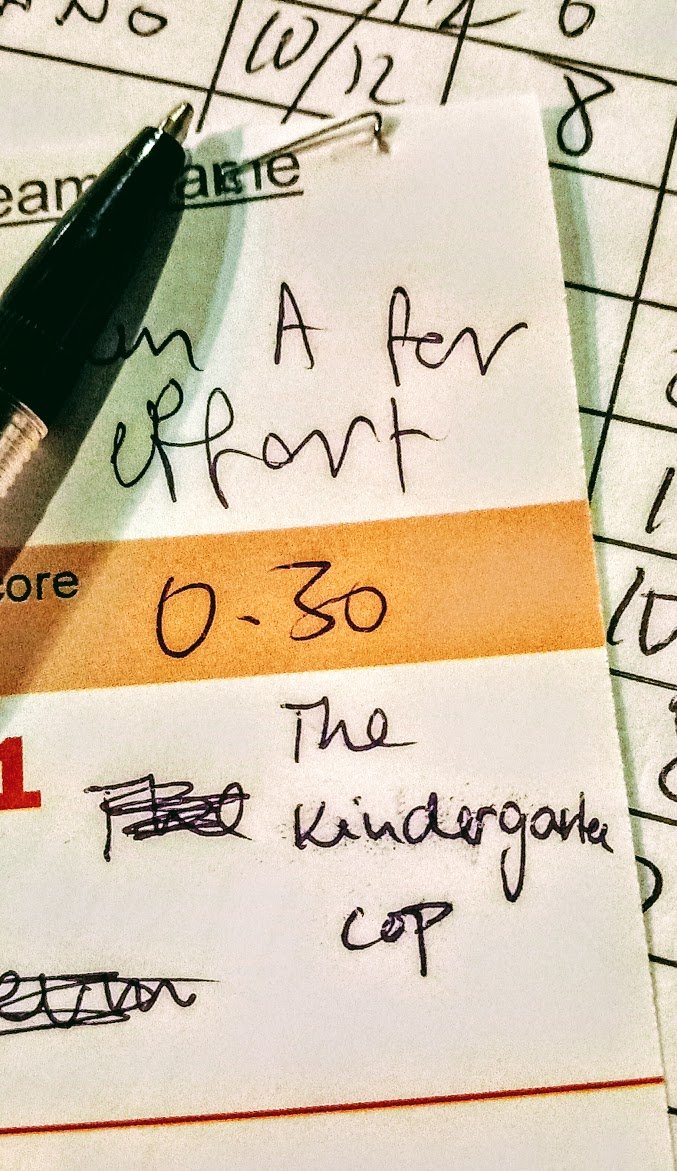 DPQuiz's tweet photo. Question at the Brass Monkey Shore the other night:
"In which 1987 film does Arnold Schwarzenegger deliver the classic line "If it bleeds, we can kill it"?"
This is what A For Effort put down:
#quizfail #arnie https://t.co/p1SmGHGRUg