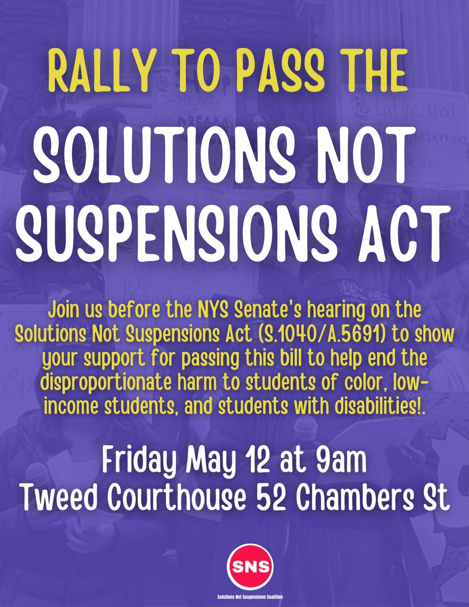 Do you think it is wrong that youth w/ disabilities are 87% more likely to be suspended than the general ed. population? Or that Black students in NYC are close 4X more likely to be suspended than white students? Join us Friday as we demand change!