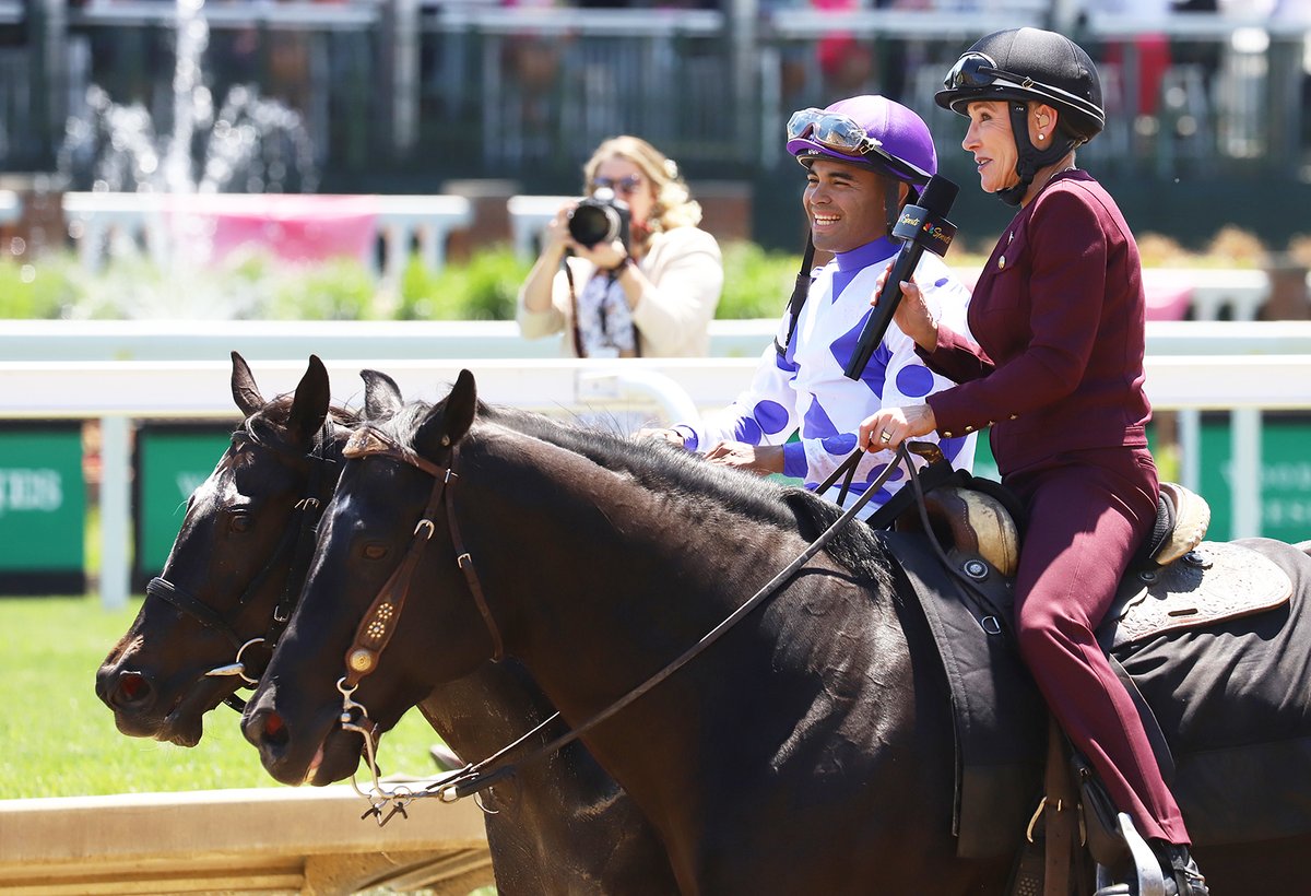 InnovationDavis's tweet photo. Red Carpet Ready in a thrilling finish to win the G2 Eight Belles Stakes today for trainer Rusty Arnold and owners @AshbrookFarmKY and Uplands Flat Racing, @luissaezpty up. Congratulations to all connections. #RedCarpetReady #EightBelles #KyOaks https://t.co/4hrLoiVIJs