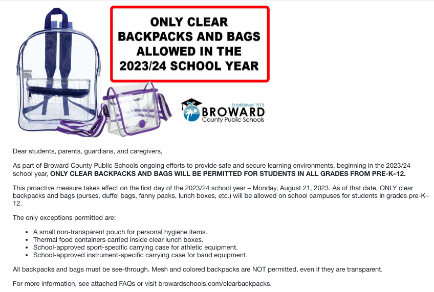 luirangel's tweet photo. A partir del próximo año, los estudiantes del distrito escolar de Broward, uno de los más grandes de Florida, ahora sólo podrán utilizar morrales transparentes, por cuestiones de seguridad. La industria de las armas sigue ganando, y por goleada. https://t.co/Q7Uvt9DOx5