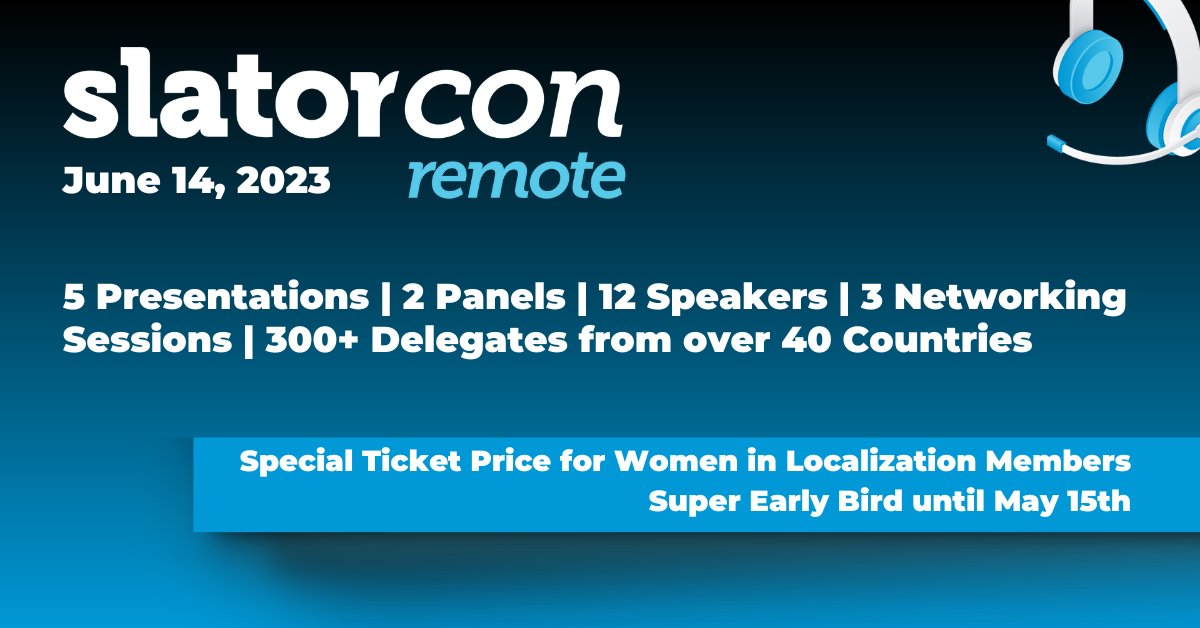 WomenInL10N's tweet image. 📢Join @slatornews at #SlatorCon Remote June 2023 on June 14th.
Topics: #language industry’s high #growth sectors and transformative language technologies #MT, #AI, #NLP, #LLMs, #TMS and more.
💲womeninl10n members: check your inbox for discount.