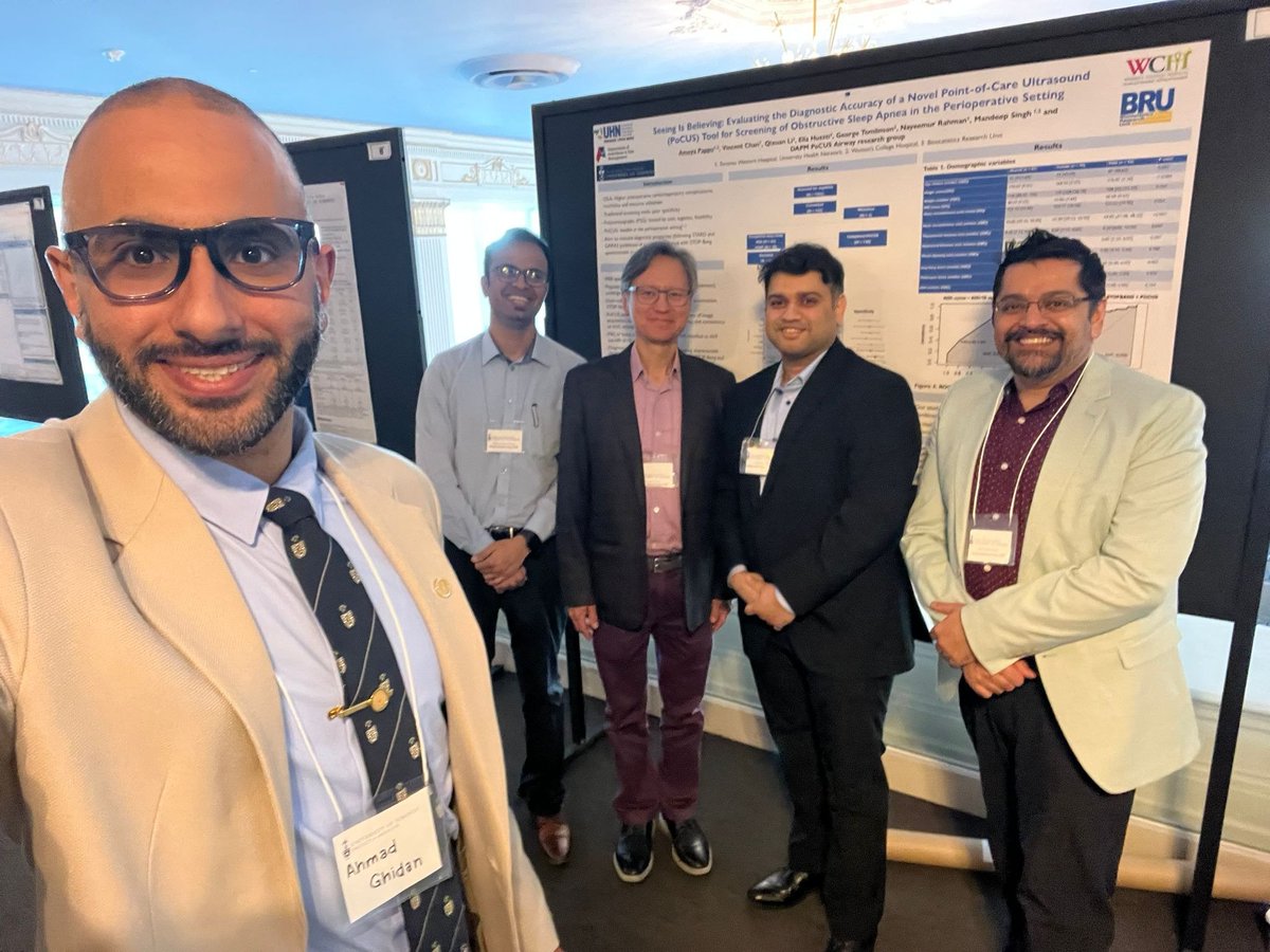 SleAPprogram's tweet photo. Dr. @AmeyaPappu #SleAP fellow, talks about our preliminary analysis point of care ultrasound #POCUS for #OSA screening in the perioperative setting. #ShiedlsDay2023 @UofTanesthesia
@mail2vincechan David Wong @UHN #AirwayExpert Mrinalini Balki @SinaiHealth
#SleAPProgram #DAPM https://t.co/gMi0hrBYNo