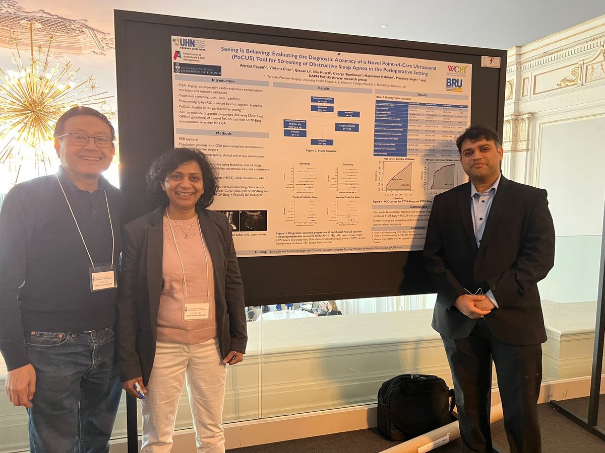 SleAPprogram's tweet photo. Dr. @AmeyaPappu #SleAP fellow, talks about our preliminary analysis point of care ultrasound #POCUS for #OSA screening in the perioperative setting. #ShiedlsDay2023 @UofTanesthesia
@mail2vincechan David Wong @UHN #AirwayExpert Mrinalini Balki @SinaiHealth
#SleAPProgram #DAPM https://t.co/gMi0hrBYNo