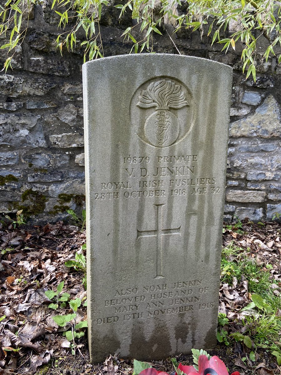 St. Mary Church, #Wenvoe, Vale of Glamorgan is the resting place of two First World War casualties:

Private Victor David Jenkin of the Royal Irish Fusiliers who was born in the village and passed away at home there. Sadly, his father passed away less than a month later.