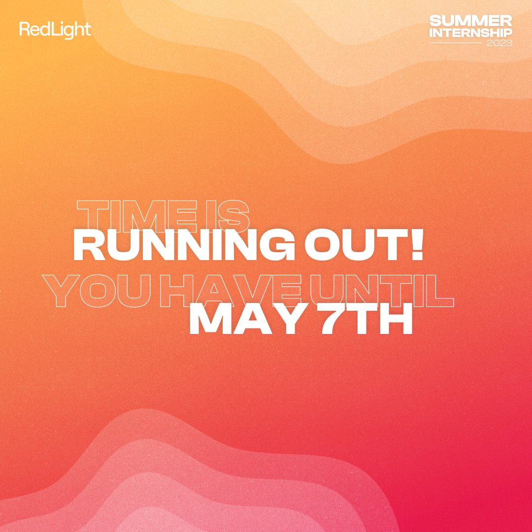 redlightdev's tweet photo. Friendly reminder that our summer internship program is still open for applications, but it won't be for much longer! 🔊 

The registration deadline is fast approaching, so head over to our bio and apply now! We can't wait to see what you'll bring to the table.🚀 https://t.co/dyXm6zpG91