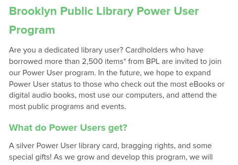 ugh I just found out my local library has a 'power user' program that comes with a special card and bragging rights when you hit 2500 checkouts and now I will not know peace until I achieve this goal