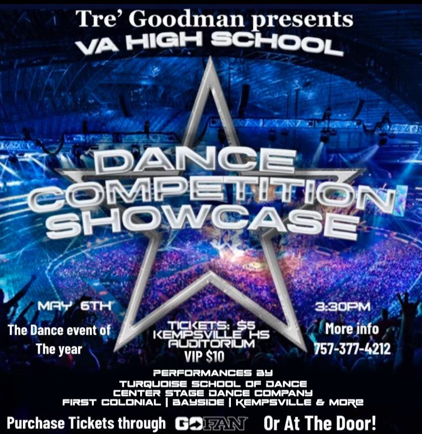 You’re invited to the VA High School Dance Competition and Showcase in the Kempsville HS auditorium tomorrow at 3:30pm! Doors open at 2:30pm. Tickets can be purchased on GoFan at gofan.co/app/events/909…. Come out and support the dance teams especially our very own! #chiefKHSpride