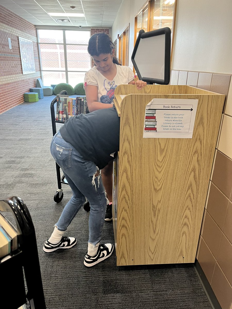 When the book drop lock is broken, you do what you have to in order to get those books out!  🤣 Thanks to these awesome library leaders, you won't have to see Mrs. Rivas hanging halfway out of the book drop! <a href="/ClarkMSCougars/">Cougar Pride</a>