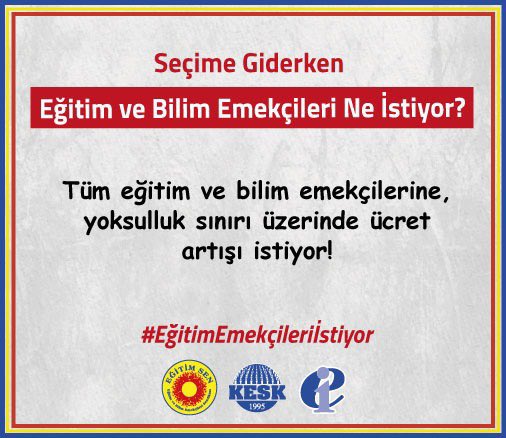 Öğretmenlik Meslek Kanunu eğitim emekçileri arasında ayrımcılık, eşitsizlik ve hiyerarşi yaratmaktadır. 
Kariyer basamakları sisteminin ortadan kaldırılmasını ve tüm eğitim emekçilerinin yoksulluk sınırının üzerinde maaş almasını talep ediyoruz.
#EğitimEmekçileriİstiyor