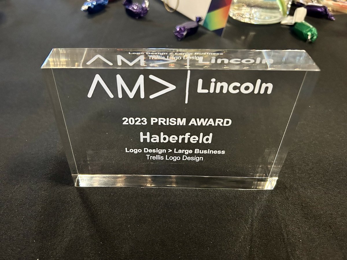 Haberfeld's tweet photo. We submitted to the @LincolnAMA Prism Awards for the first time and won! Last night, we took home one Prism (top award) for our Trellis™ branding and two Sterling Awards for Cultivate and @InsidePFCU's geofenced campaign. Go, Team! #AMAPrismAwards #Lincoln #AMA #AMALincoln https://t.co/lIfGJKHzSR