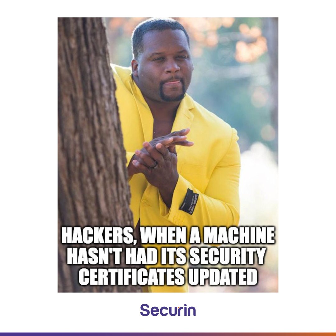 securin_inc's tweet image. Always make sure to install security patches and updates or you could be next on the hacker menu!
#meme #cybersecurityhumor #infosec