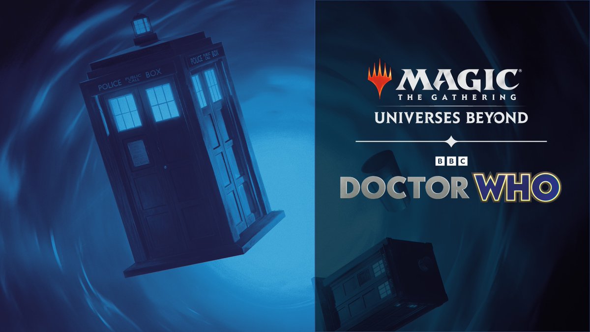 wizards_magic's tweet photo. First up, the official logo for the upcoming Universes Beyond Doctor Who release, #MTGxWHO https://t.co/z7f3v1kcXg