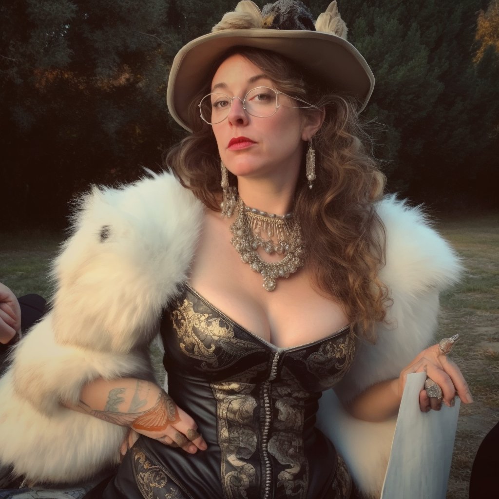 NSallakAnderson's tweet image. On a whim, I ran a picture of myself in #midjourney in a fur coat (ermine) that I picked up at a thrift shop in Los Gatos and asked for a rendition as a renaissance painting. The results crack me up. AI is still sooooooo bad at human hands. It really is. #aihands #figureitout