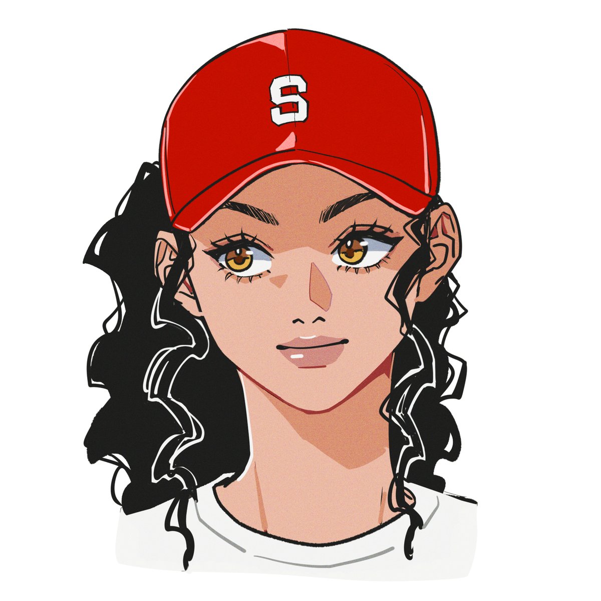 1girl solo hat portrait black hair white background baseball cap  illustration images