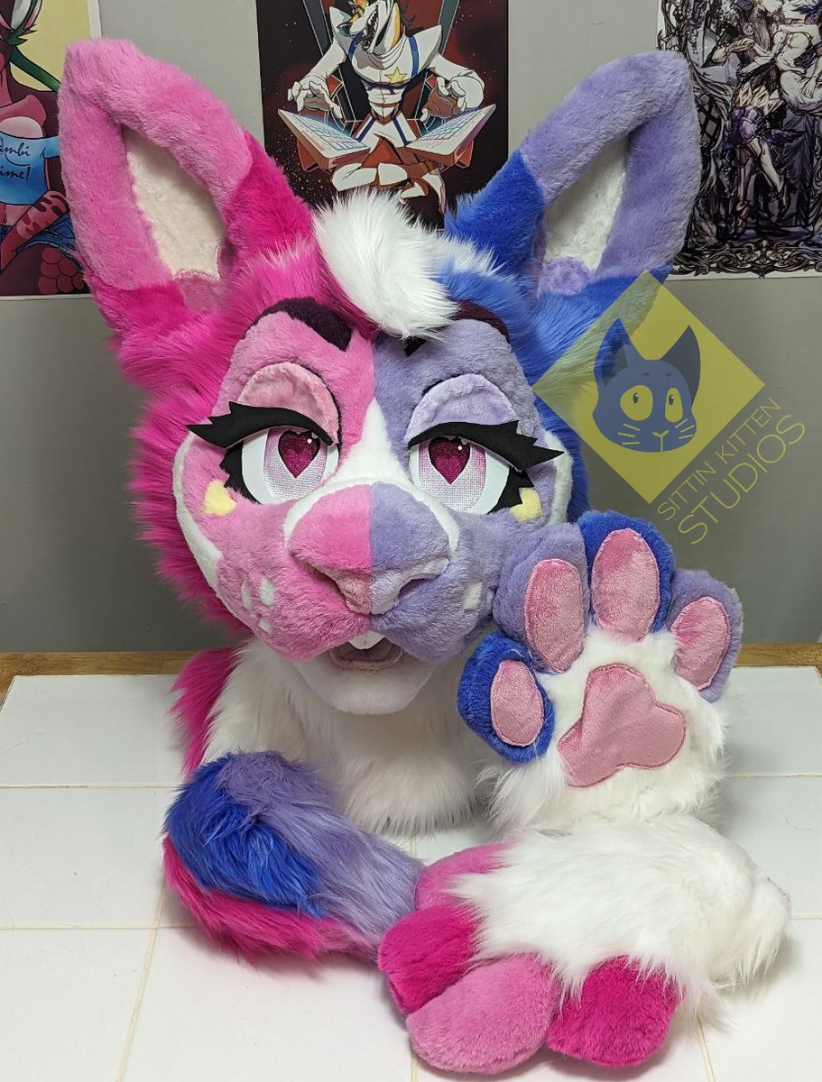 Sittin_Kitten's tweet photo. We have a new partial up for sale. It was hard to decide on which color pallet to use, so we split it down the middle! This Pink and Purple Harlequin Rabbit is looking for a new place to call home. Link to the auction can be found below. 

#fursuitforsale #fursuitfriday #Fursuit https://t.co/Mon6UpvFcn