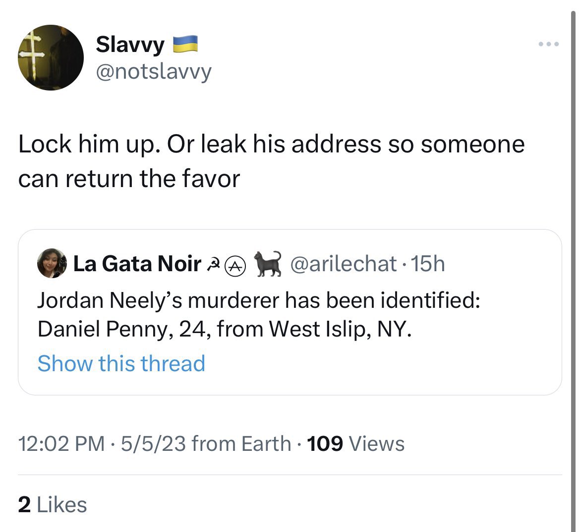 SEVERAL tweets are circulating that are doxxing the man who restrained Neely on the subway.

Mr. Penny. I’m offering you my guest suite in my beautiful home in rural Kentucky for as long as you need it. Free of charge.

Free meals. No bills.

If anyone comes around my home,