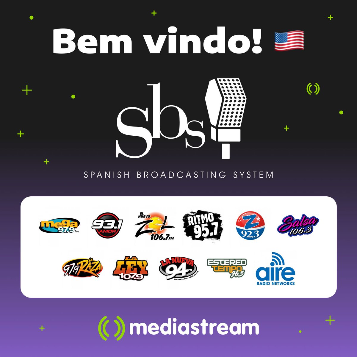 mediastreamBR's tweet photo. Bem-vindo, SBS - Spanish Broadcasting System🎉! 
Temos o prazer de anunciar nosso novo cliente SBS - Spanish Broadcasting System, Inc., referência do mercado de radiodifusão nos Estados Unidos. https://t.co/GvDm7VUSyR