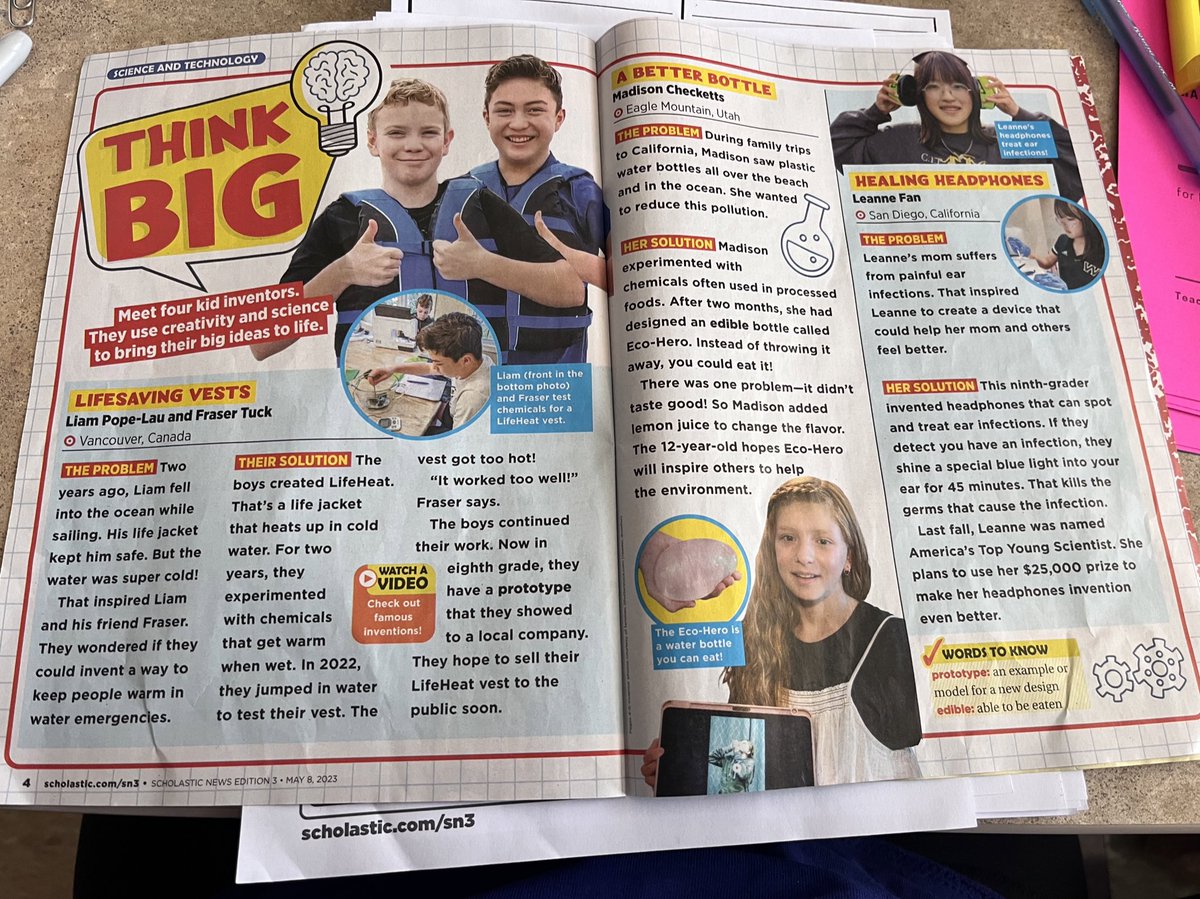 Today we read a scholastic news article about kid inventors and the students designed their own. I loved reading their ideas— here we have go away spray, the speller helper, and the grader! 🤣💜