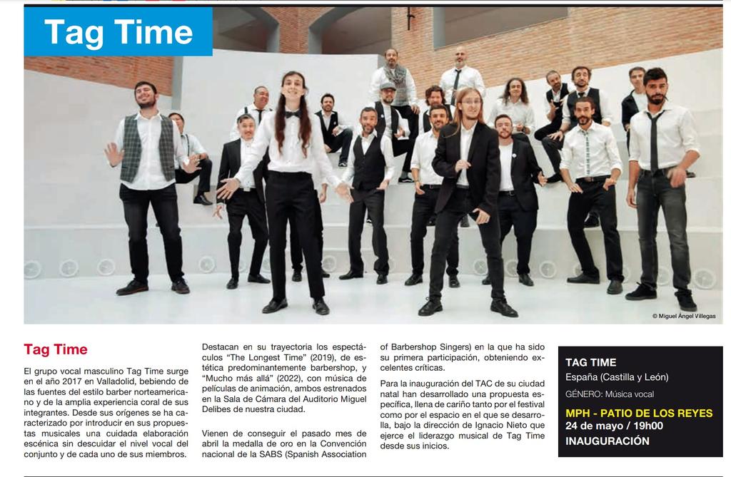 Tag_Time_'s tweet photo. El próximo 24 de mayo, cantaremos en la sesión de inauguración del @tacVLL
Muchas gracias a @AyuntamientoVLL por darnos la oportunidad de hacernos un #TACTime https://t.co/Ap3HYFFB81