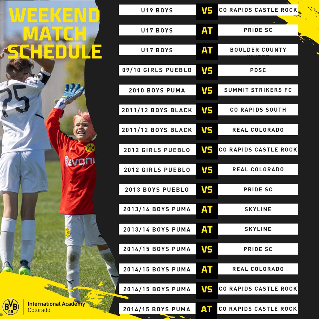 A full weekend of games ahead for BVBIA CO/Pueblo. Be proud and play strong. Heja BVB!