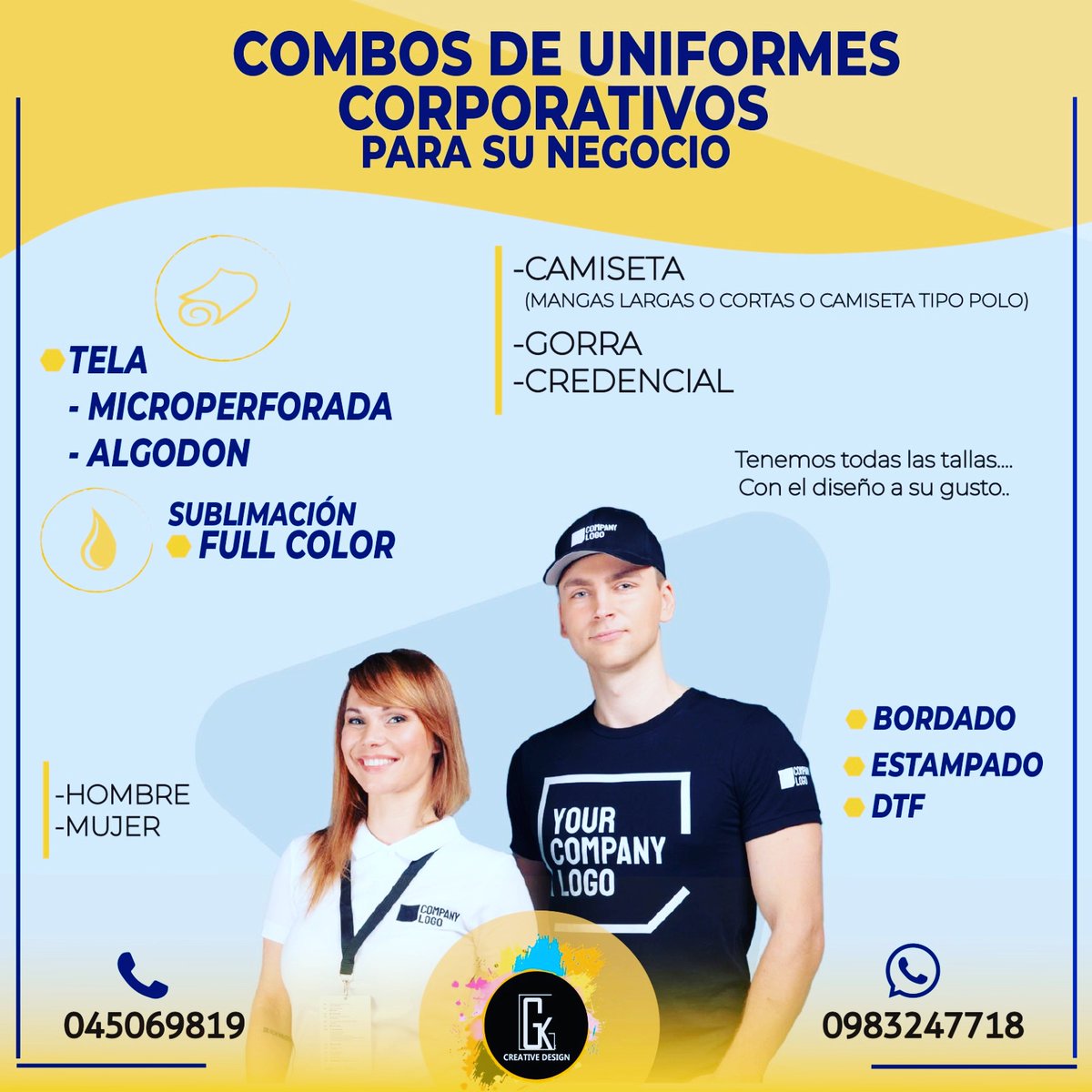gkcreativedesi1's tweet photo. Cotiza con nosotros combos #GK con una dosis extra de creatividad 💡

Dato importante: #camisetas
#sublimación
#bordados
#gorras
#credenciales

Escríbenos por interno 📲 y cotiza nuestros precios al por mayor.

#gkcreativedesign #combos #profesional #design #diseño #creatividad https://t.co/cb4NS3XXIq