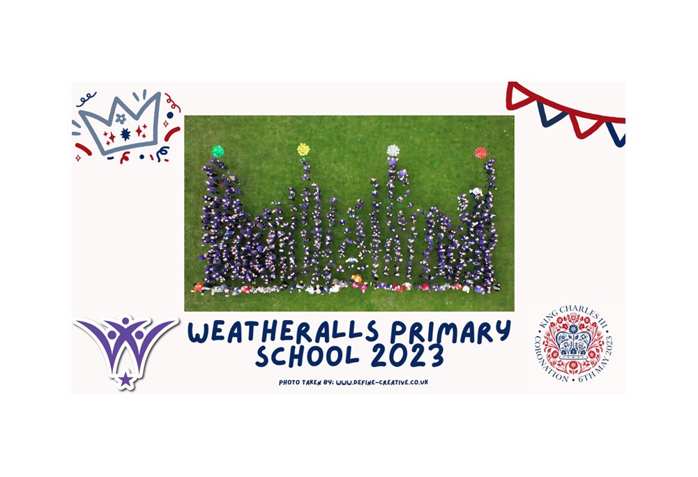 Despite the down pours today. <a href="/WeatherallsPri/">WeatherallsPrimary</a> still managed to pull this off to celebrate #KingCharlesCoronation🥳👏 Adam tells me he is the third one, in the first line on the bottom right of the picture 😁 #KingsCoronation