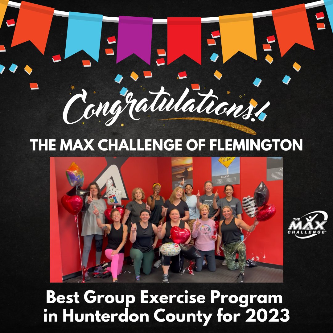 TheMAXBryan's tweet photo. Congratulations to THE MAX Challenge of Flemington for winning the Best Group Exercise Program in Hunterdon County for 2023!🥳🎉👏 This is a well-deserved recognition of the hard work and dedication of the entire team. Your commitment to helping people achieve their fitness... https://t.co/GeHK6CgwoE