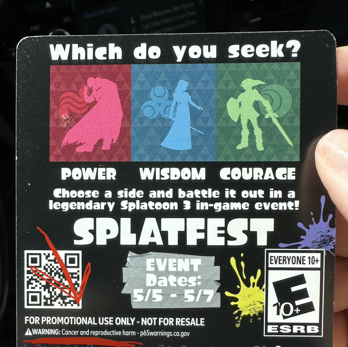 huntresswiz's tweet photo. WHY DOES IT SAY SPLATFEST CAN GIVE U CANCER AND REPRODUCTIVE HARM 💀💀💀 https://t.co/HhtccI5dOs