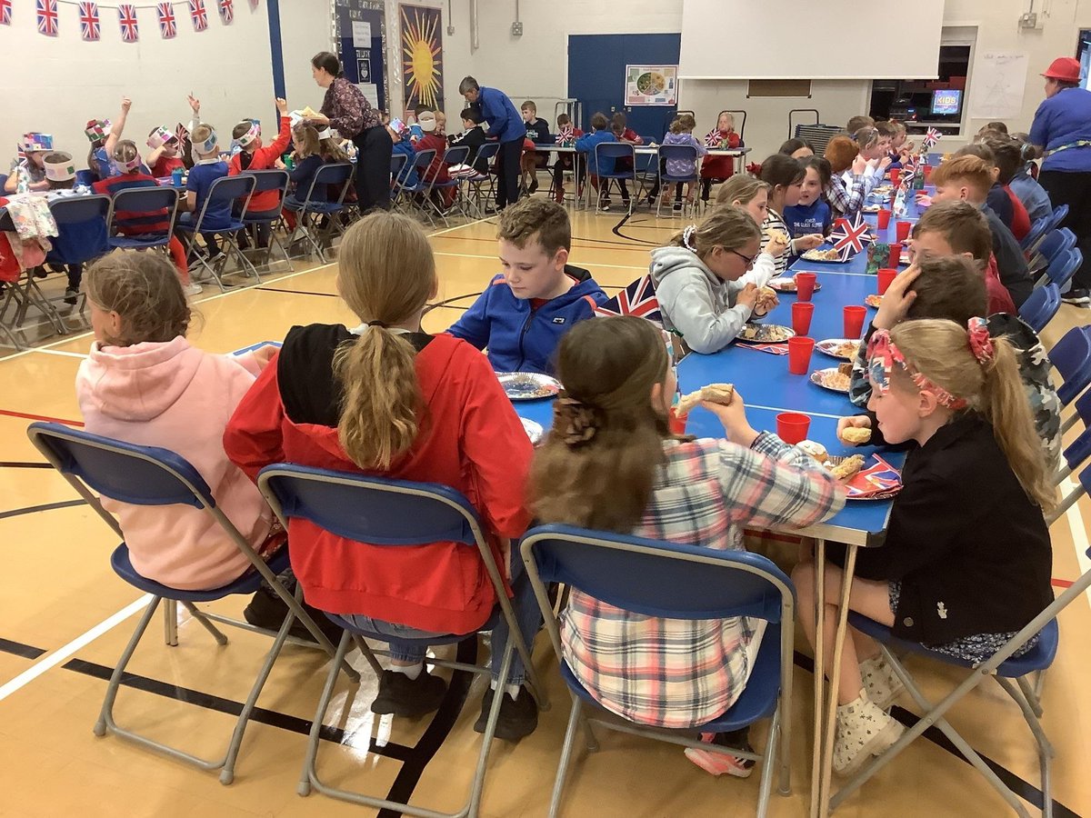 DeanCESchool's tweet photo. We have had a lovely couple of days celebrating the King's Coronation. Starting with a prayer morning yesterday and dressing in red, white and blue and having a picnic lunch today. It all ended with a collective worship with Mrs Laker. https://t.co/CiPppS54Jq