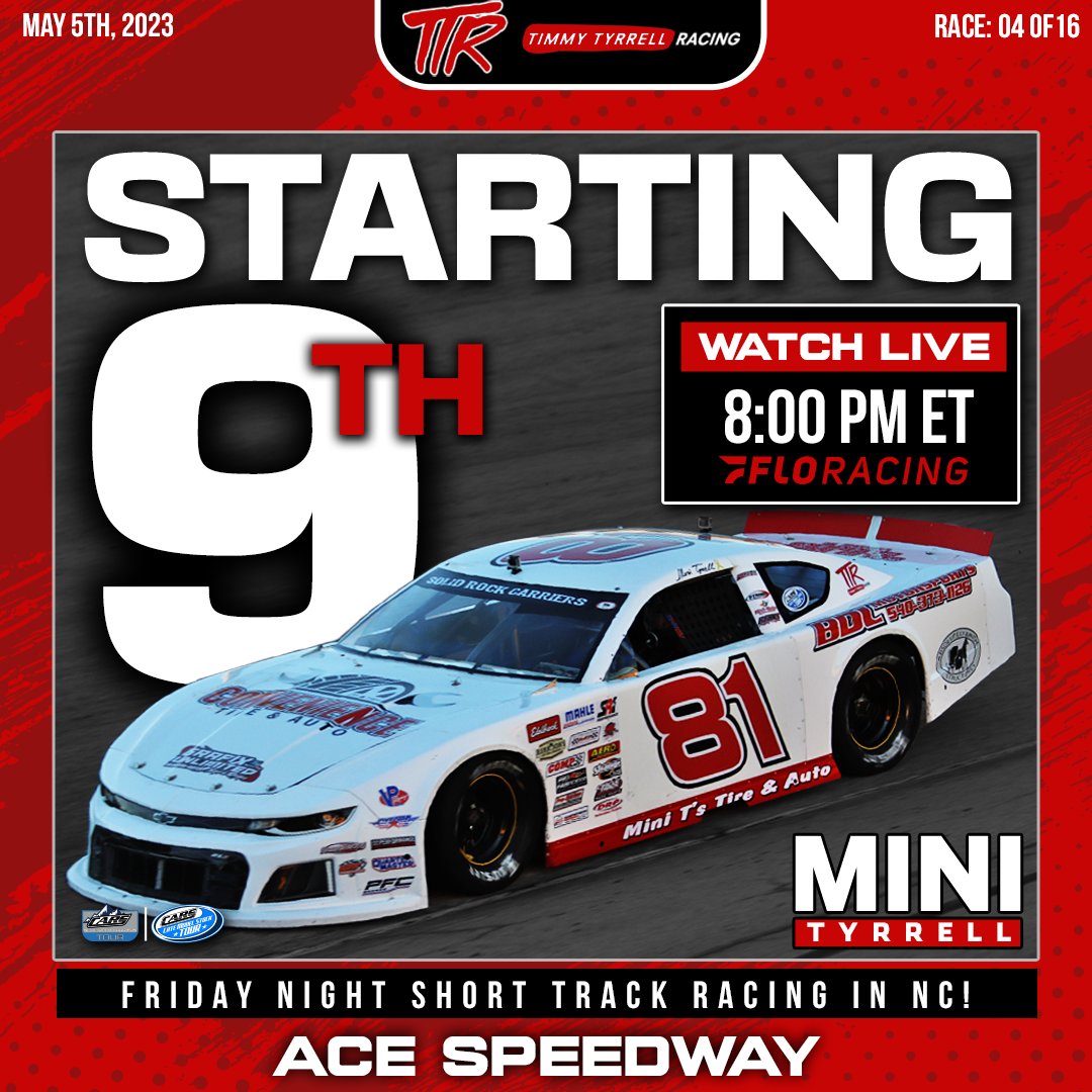 MiniTyrrell's tweet photo. Rolling to the green flag from P9 with the @CARSTour  @acespeedway1!

#CARSTour | #AcceleratedGraphics315 | #AltamahawStyle 

BDL Motorsports | Absolutely Amish Structures  | MN Upholstery Services  | Convenience Tire &amp; Auto https://t.co/kzngyWjGUT