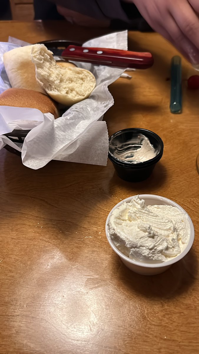 nodacrap97's tweet photo. True love is taking the normal butter, so my baby can have the good butter at @texasroadhouse https://t.co/TlsqCv0FIs