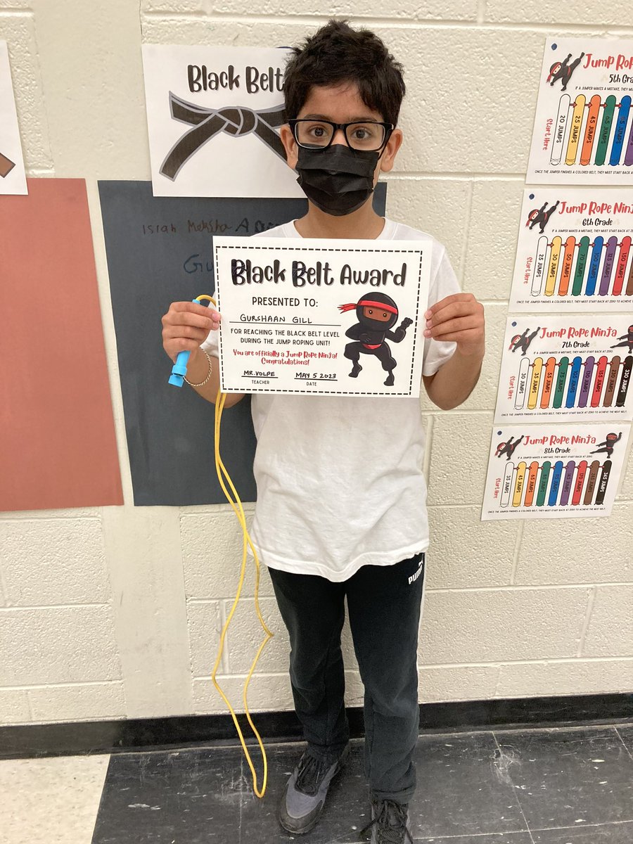 This week we started our Jump Rope Ninja program (shout out to my Twitter community for the idea). We already have a few Ss at black belt! #getactive #jumprope