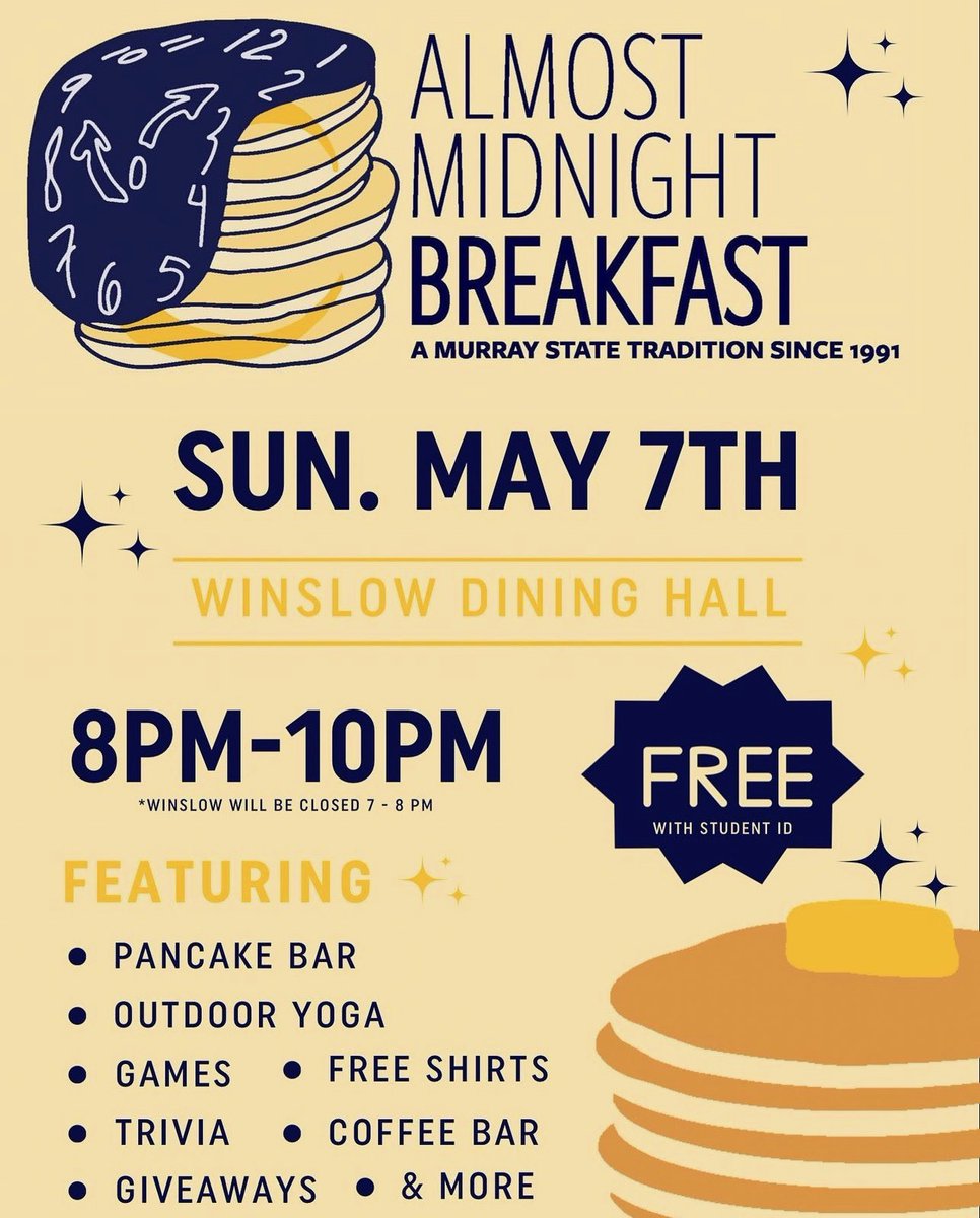 Our Almost Midnight Breakfast is almost here! Stop by Winslow Dining Hall on Sunday evening for some free breakfast, games, and giveaways!