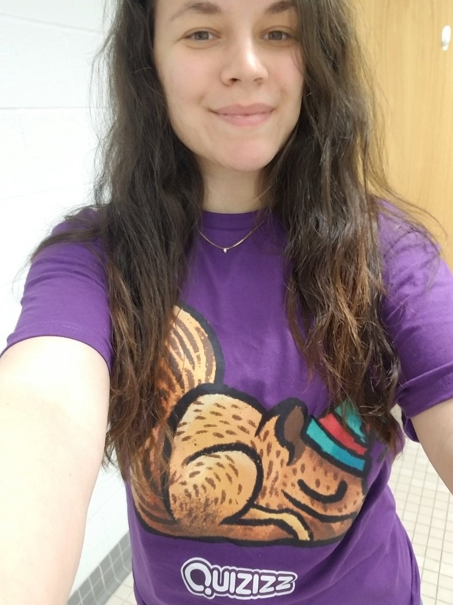 ITCSarah's tweet photo. Love my new sleepy squirrel shirt courtesy of @quizizz and @KyleNiemis Thanks for helping me rep this awesome app at work! https://t.co/BTBpGOOPLs