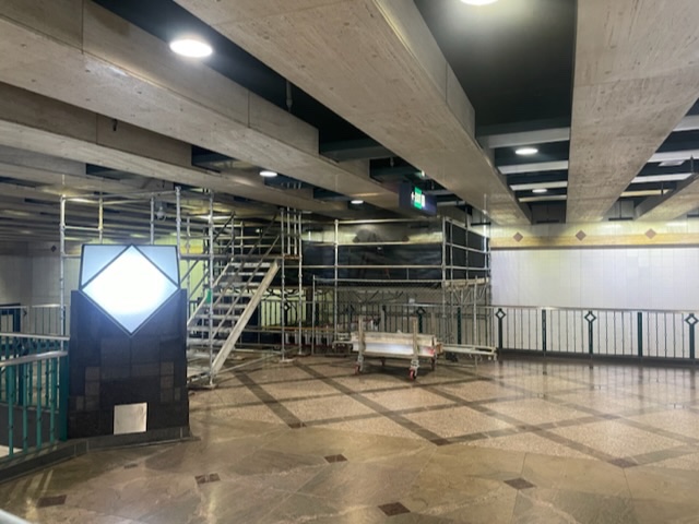 timwill_is's tweet image. The scaffolding for @SoundTransit hole in westlake ceiling this morning/evening