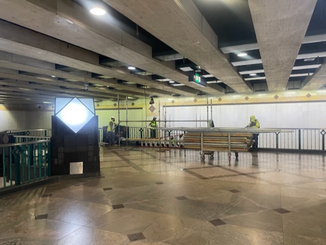 timwill_is's tweet image. The scaffolding for @SoundTransit hole in westlake ceiling this morning/evening